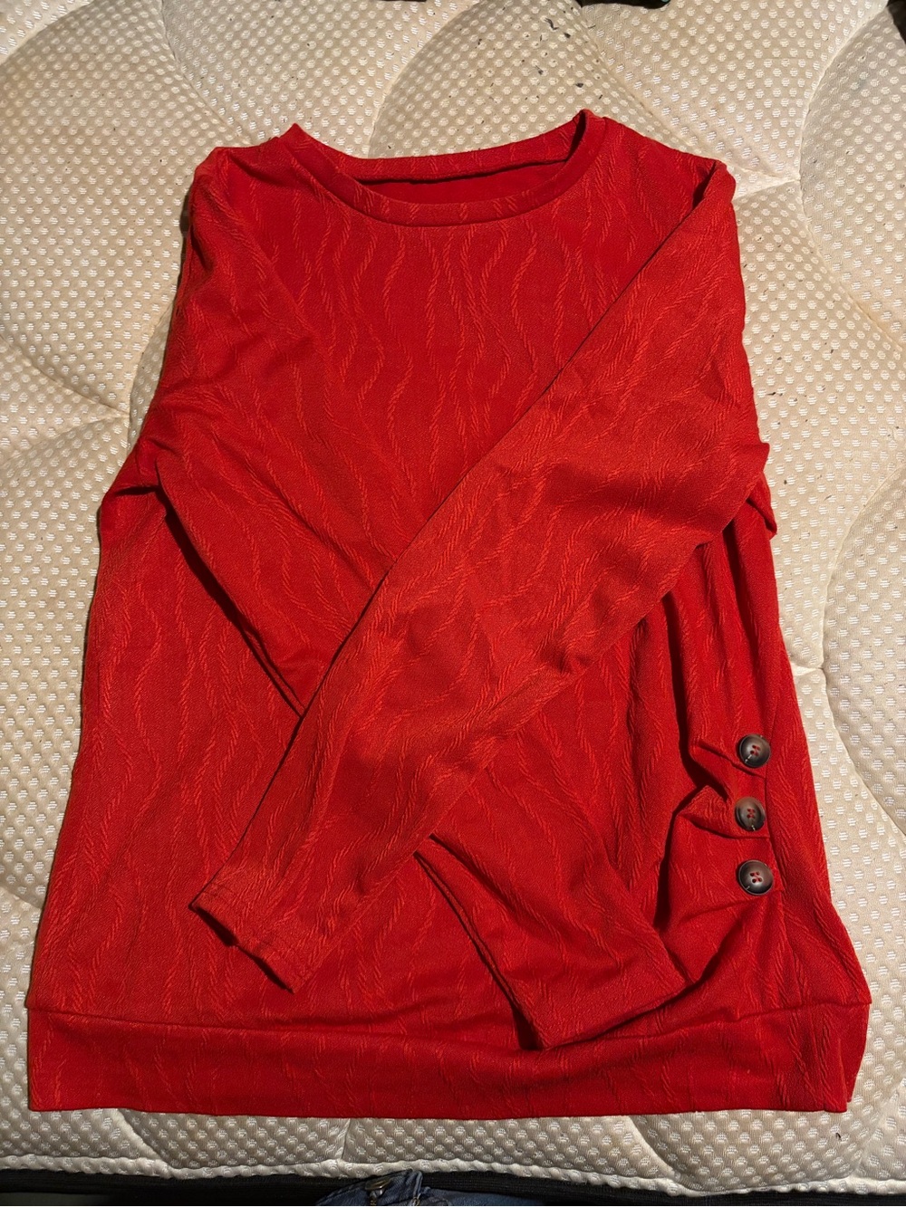 Women’s Red Long Sleeve Top with Side Button Detail